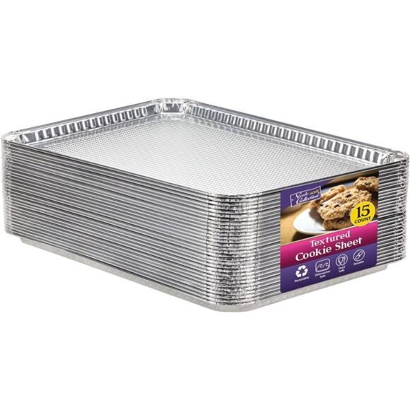 Aluminum Pans Half Size Textured Cookie Sheet 15 Count Durable Nonstick Baking - Picture 1 of 6